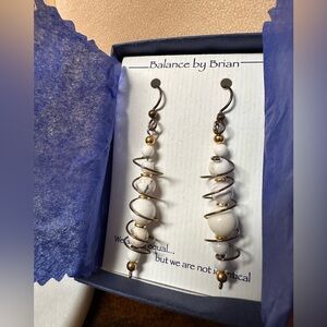 Handmade White and Gold Stone Earrings